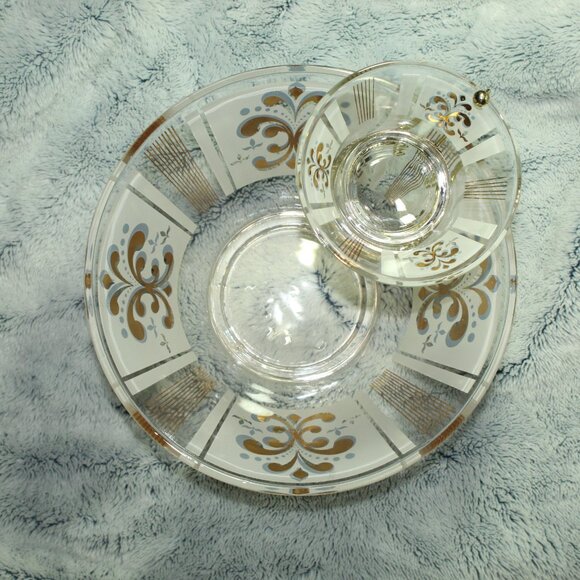 Vintage MCM Anchor Hocking 1960's MCM Gold Fleur Hanging Chip and Dip Bowl Set - Picture 12 of 12